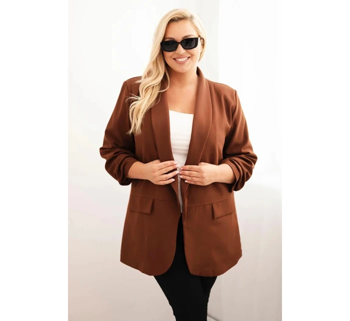 Dámská elegantní plus size sako čokoládová