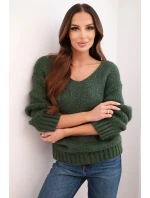 Dámský svetr z měkké pleteniny s výstřihem do V khaki Dámský svetr z měkké pleteniny s výstřihem do V khaki