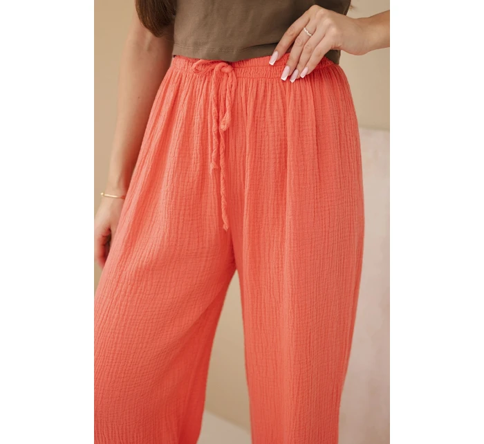 Kalhoty mušelínové s širokým nohavicí malinové