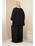 Dámský komplet Plus Size z viskózy se širokými kalhotami a halenkou černý