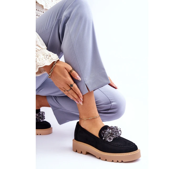 Módní semišové mokasíny s krystaly Černé model 21615397 - VINCEZA Módní semišové mokasíny s krystaly Černé model 21615397 - VINCEZA