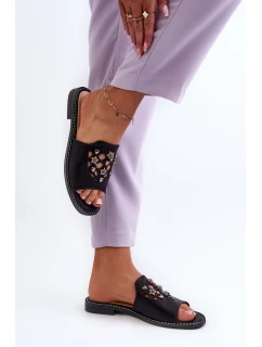 Lesklé dámské sandály s ozdobami S.Barski KV27-063 černé