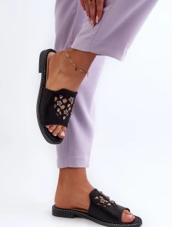 Lesklé dámské sandály s ozdobami S.Barski KV27-063 černé