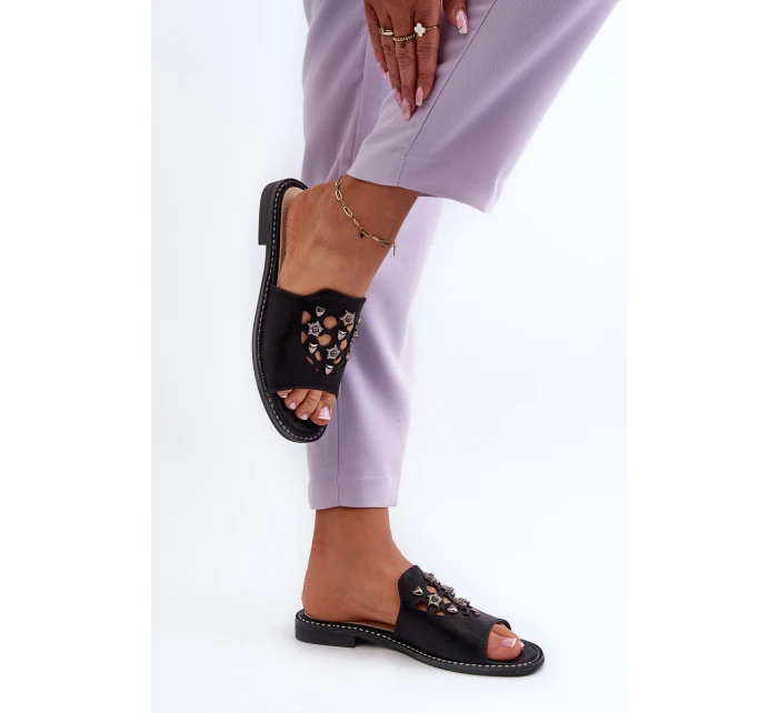 Lesklé dámské sandály s ozdobami S.Barski KV27-063 černé