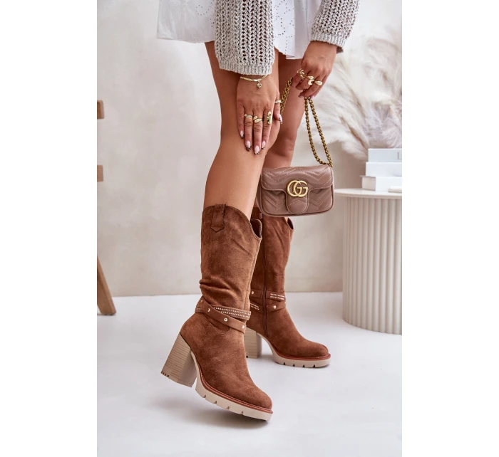Dámské Kozačky Do  Na Podpatku Zateplené Camel model 21672457 - Boto
