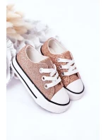 Dětské Brokátové Tenisky Růžové Zlato Bling-Bling Dětské Brokátové Tenisky Růžové Zlato Bling-Bling