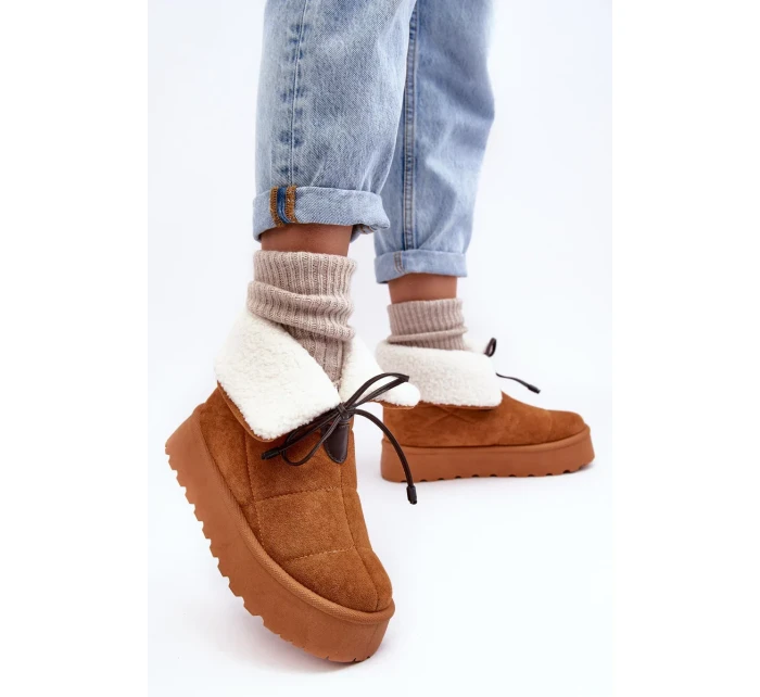 Platformové sněhule s ovčí kůží Camel Olimuka
