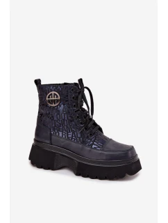 Dámské kožené botky na platformě Artiker – tmavě modré