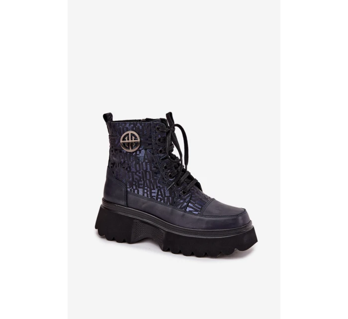 Dámské kožené botky na platformě Artiker – tmavě modré Dámské kožené botky na platformě Artiker – tmavě modré