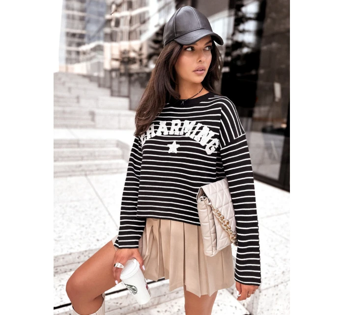 AURORA dámský pruhovaný svetr černý FashionStreet MY2074