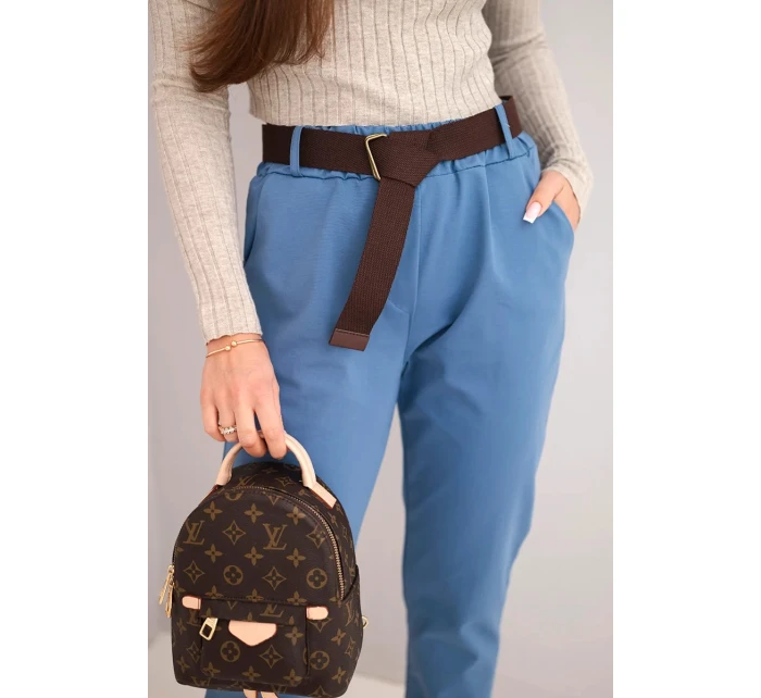 Dámské bavlněné kalhoty s páskem a ohrnutými nohavicemi jeansové