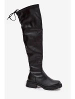 Dámské kozačky nad koleno s šněrováním černé Rylissa
