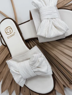 Dámské pantofle na ploché podrážce s mašlí bílé Amivelle