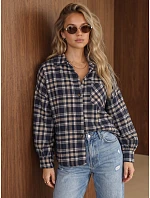 Dámská flanelová košile s kostkovaným vzorem, tmavě modrá, FashionStreet DY0508 Dámská flanelová košile s kostkovaným vzorem, tmavě modrá, FashionStreet DY0508