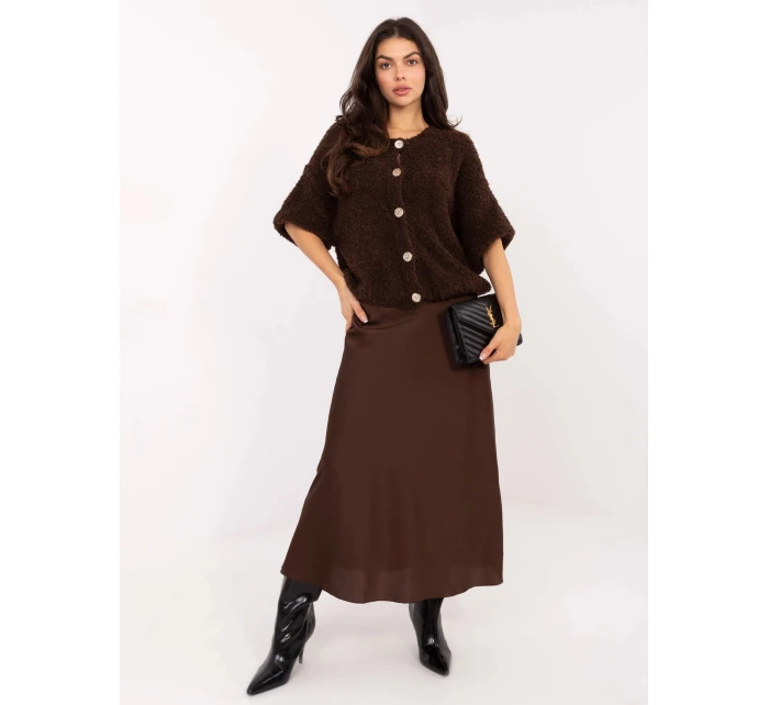 Hnědá saténová maxi sukně model 21756287 - Factory Price