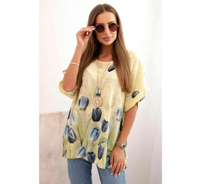 Dámská bavlněná košile s květinovým vzorem žlutý Dámská bavlněná košile s květinovým vzorem žlutý