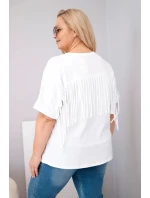 Dámská bavlněná halenka s výstřihem do V a třásněmi na zádech bílá