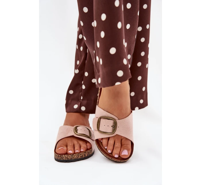 Dámské pantofle s přezkou na korkové platformě růžové Zavira Dámské pantofle s přezkou na korkové platformě růžové Zavira