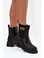 Dámské kotníkové boty se zlatým detailem zateplené černé model 21710118 - Boto