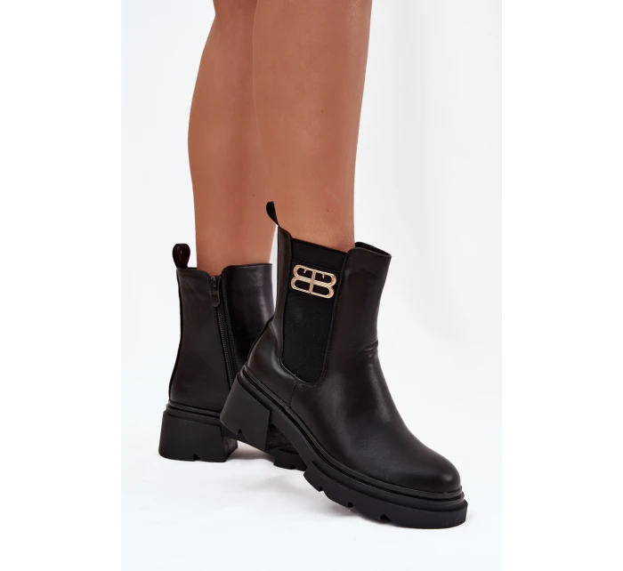 Dámské kotníkové boty se zlatým detailem zateplené černé model 21710118 - Boto