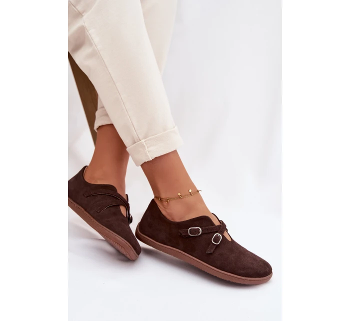 Kožené semišové dámské polobotky s pásky Zazoo N1271 čokoládové