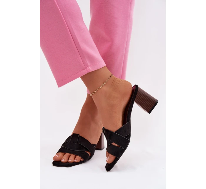 Dámské sandály na podpatku s pásky Eko semišové Černé Corivelle