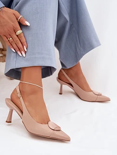 Dámské sandály na podpatku s ozdobným detailem Béžové model 22027885 - Boto