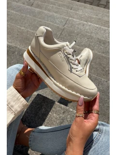 Dámské kožené tenisky na platformě Big Star – béžové