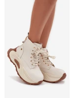 Dámské kožené boty GOE – světle béžové, zateplené, na platformě Dámské kožené boty GOE – světle béžové, zateplené, na platformě