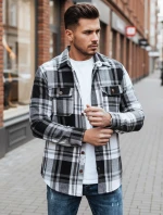 Pánská černobílá kostkovaná flanelová košile FashionStreet DX2675