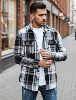 Pánská černobílá kostkovaná flanelová košile FashionStreet DX2675