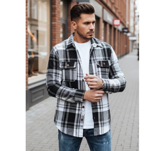 Pánská černobílá kostkovaná košile model 21994095 - Dstreet