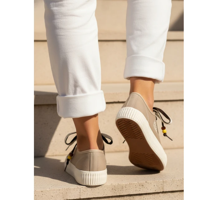 Dámské tenisky tenisky s ozdobnými korálky béžové ZY1408