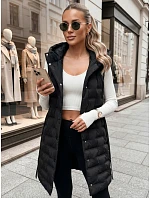 Kamizelka damska pikowana z kapturem i paskiem czarna model 22342246 - FashionStreet Kamizelka damska pikowana z kapturem i paskiem czarna model 22342246 - FashionStreet