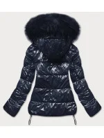 Tmavě modrá lakovaná dámská prošívaná bunda (7693)