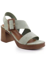 Dámské semišové sandály na jehlovém podpatku zelené model 22015546 - Potocki Dámské semišové sandály na jehlovém podpatku zelené model 22015546 - Potocki