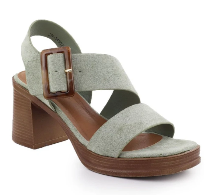 Dámské semišové sandály na jehlovém podpatku zelené model 22015546 - Potocki Dámské semišové sandály na jehlovém podpatku zelené model 22015546 - Potocki