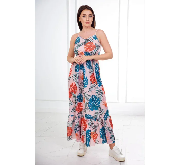 Šaty s motivem listů pudrově růžové