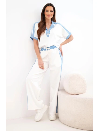 Dámský komplet s polo a širokými kalhotami máslový a džínový model 22030116 - K-Fashion