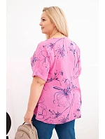 Dámská bavlněná halenka Plus Size s krátkým rukávem a kapsou růžová