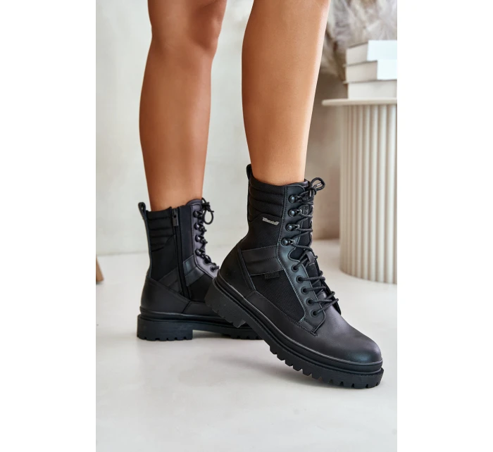 Kožené Traperky Kotníkové Boty Pánské Zateplené Big Star OO174164 Černé Kožené Traperky Kotníkové Boty Pánské Zateplené Big Star OO174164 Černé