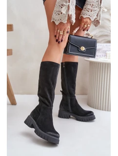 Světlé Kozačky Před Kolena Zateplené Černé Zazoo 70145