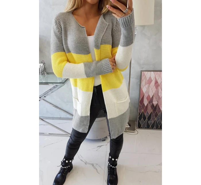 Šedý+žlutý pruhovaný svetr