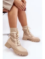 Dámské kozačky se šněrováním a světle béžové model 21642187 - Boto