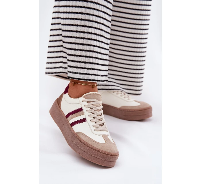 Kožené dámské sneakersy na platformě Zazoo N1234 béžovo-červené Kožené dámské sneakersy na platformě Zazoo N1234 béžovo-červené