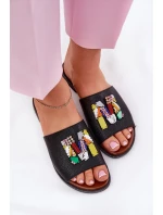 Dámské sandály na plochém podpatku s ozdobou černé model 21695688 - Boto