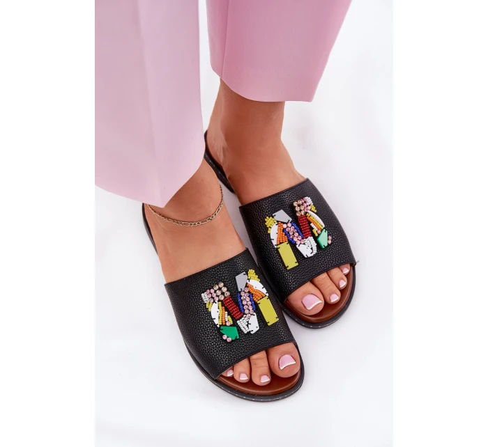 Dámské sandály na plochém podpatku s ozdobou černé model 21695688 - Boto