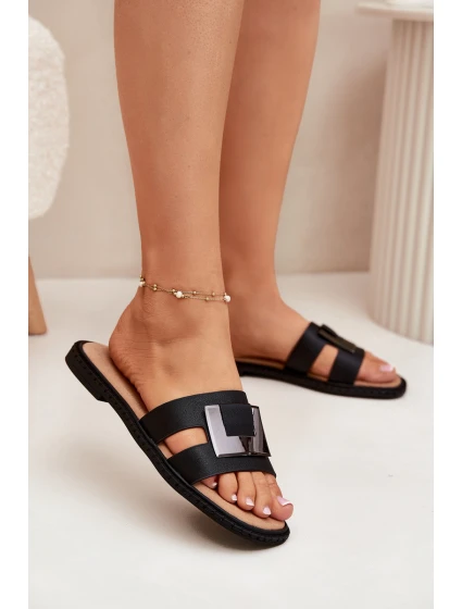 Dámské Ploché Pantofle S Ozdobným Detalem Černé model 21698402 - Artiker