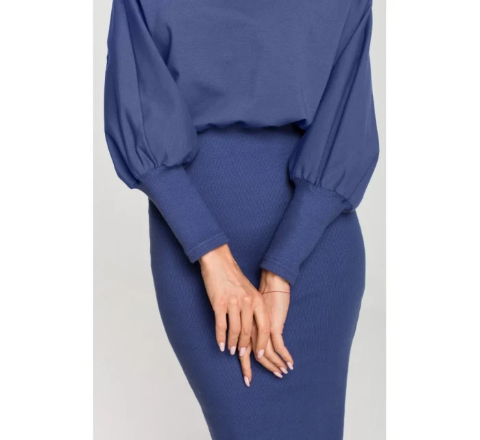 M690 Kombinované pletené šaty - indigo