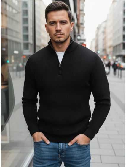 Pánský černý svetr FashionStreet WX1894 Pánský černý svetr FashionStreet WX1894